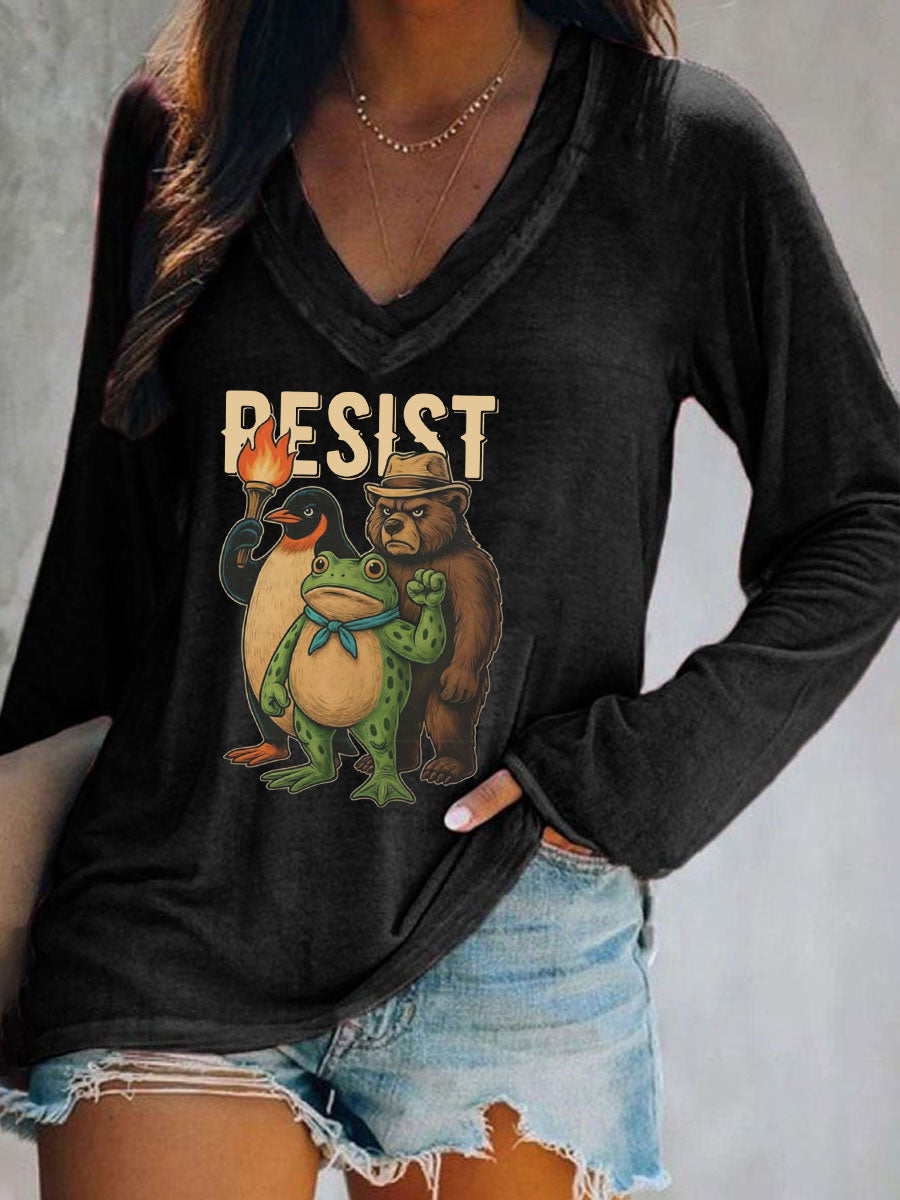 Women's Resist Frog Print Casual T-shirt
