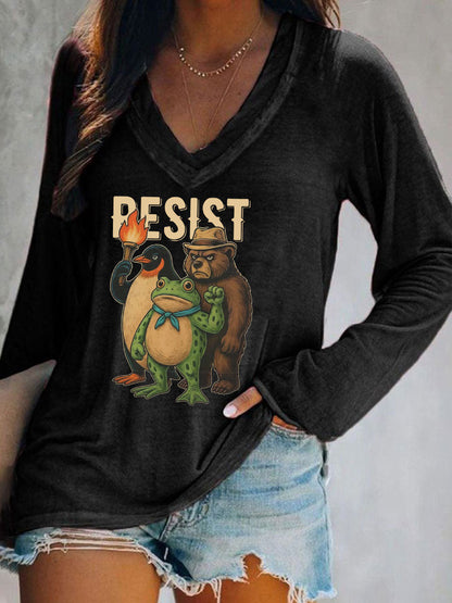 Women's Resist Frog Print Casual T-shirt