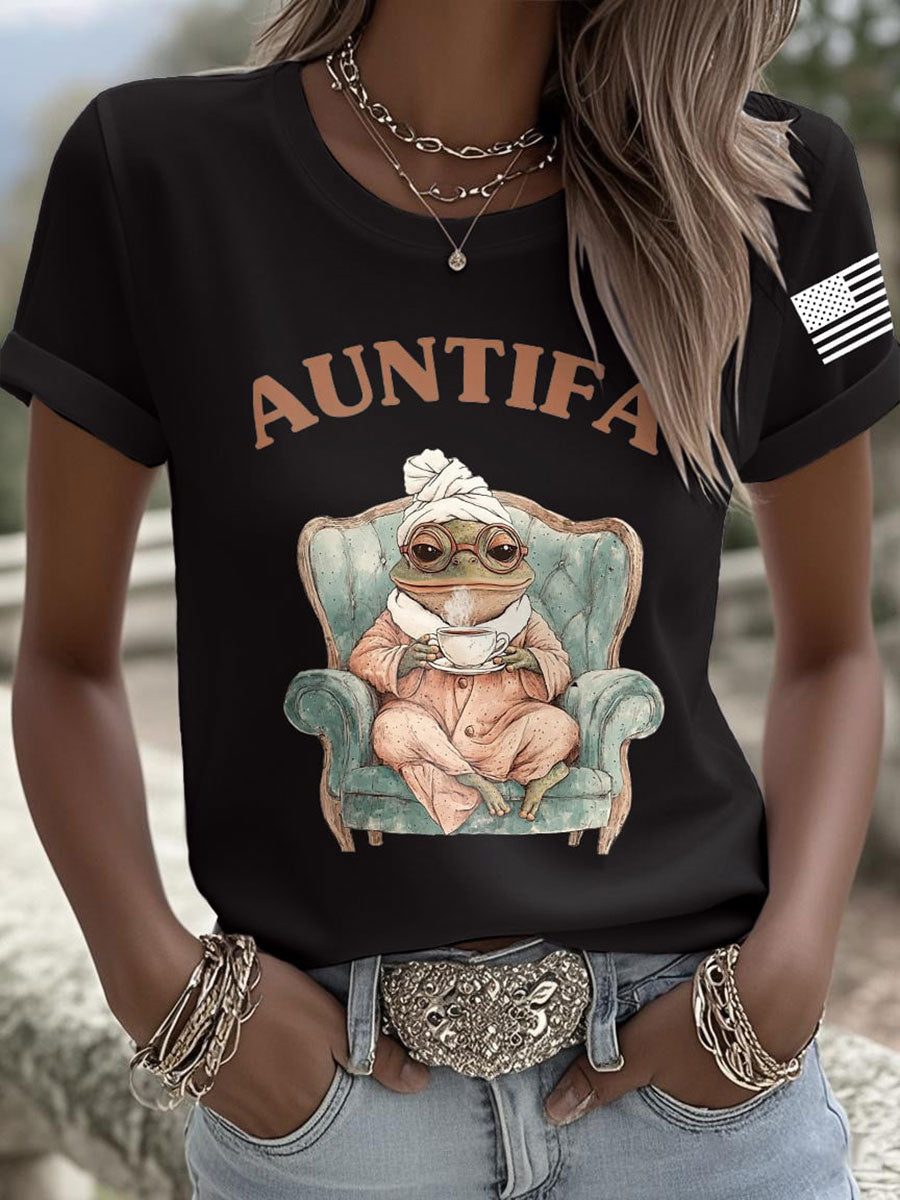 Women's Aunt Tifa Frog Print Casual T-shirt
