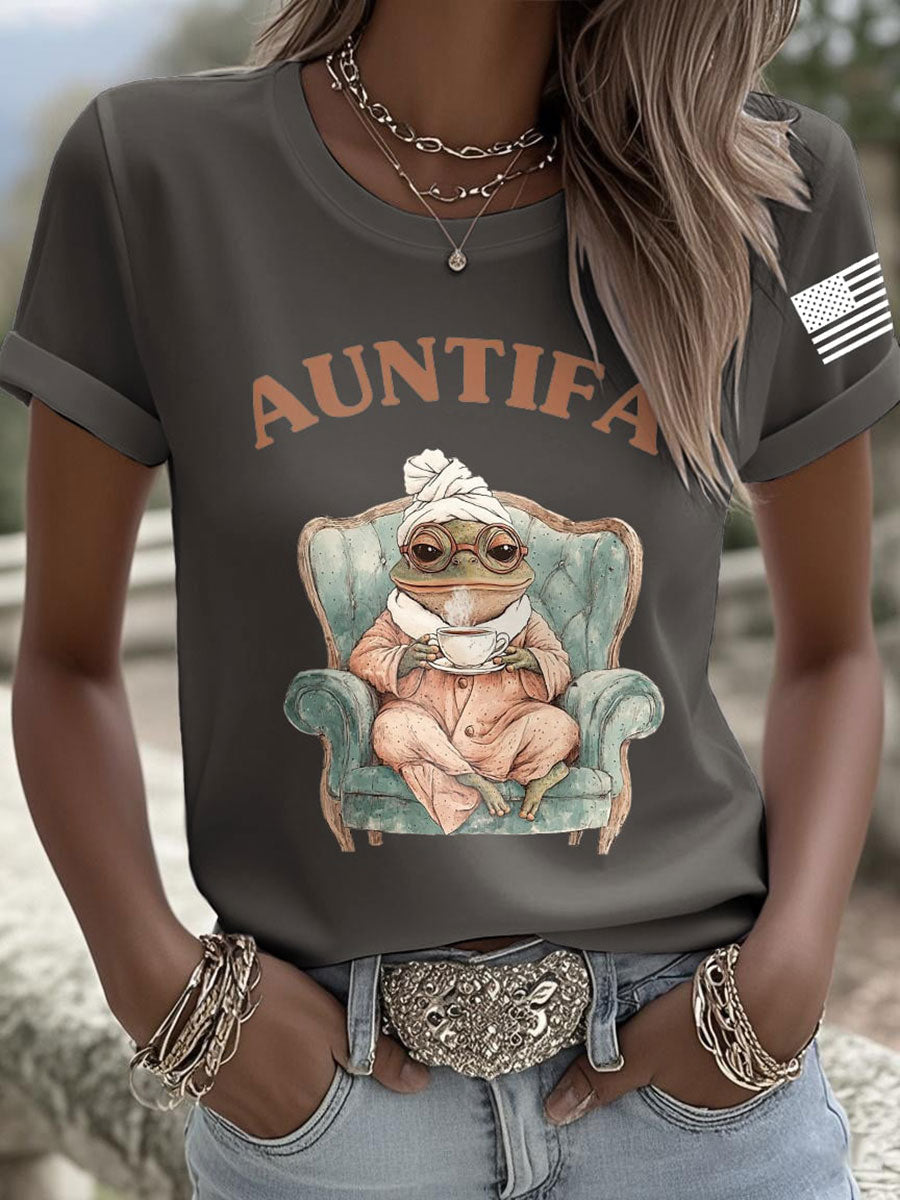 Women's Aunt Tifa Frog Print Casual T-shirt