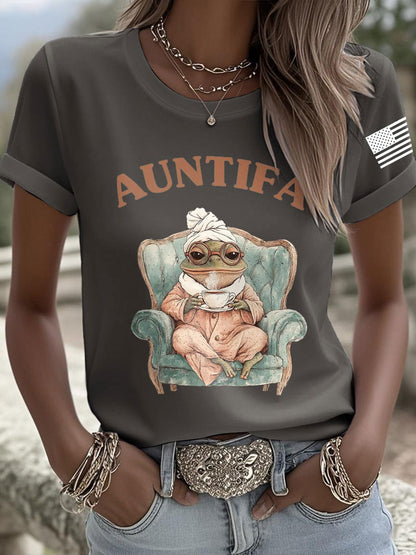 Women's Aunt Tifa Frog Print Casual T-shirt
