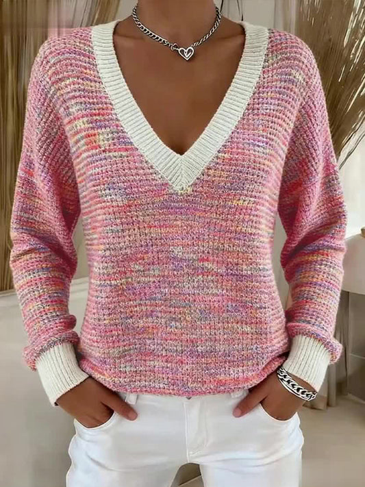 Women's Pink Cozy V-neck Knit Top