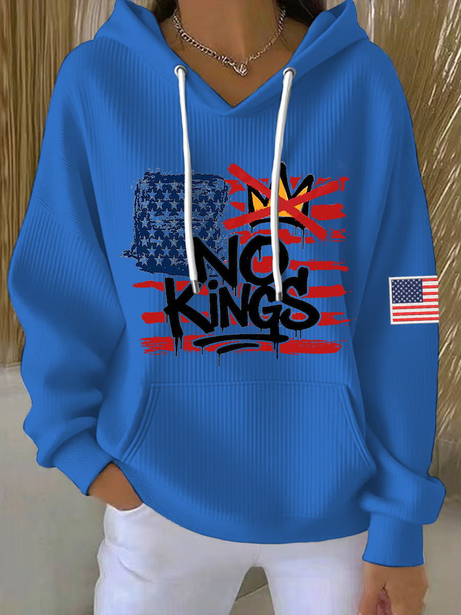 Women's No Kings In America USA Flag Print Hoodie