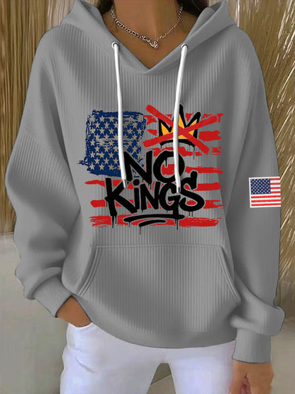 Women's No Kings In America USA Flag Print Hoodie