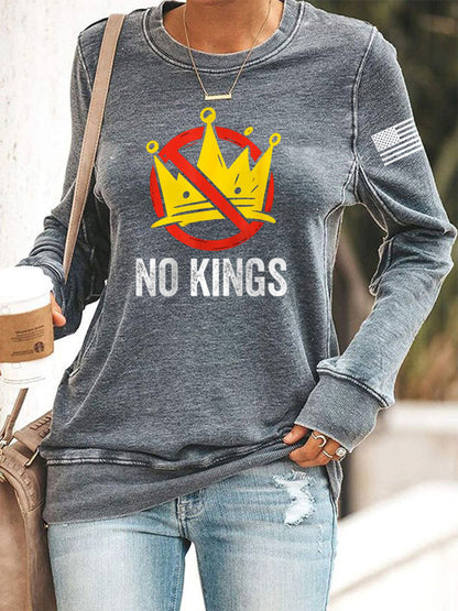 Women's No Kings In America USA Flag Print Sweatshirt