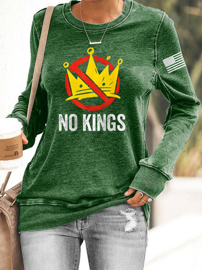 Women's No Kings In America USA Flag Print Sweatshirt