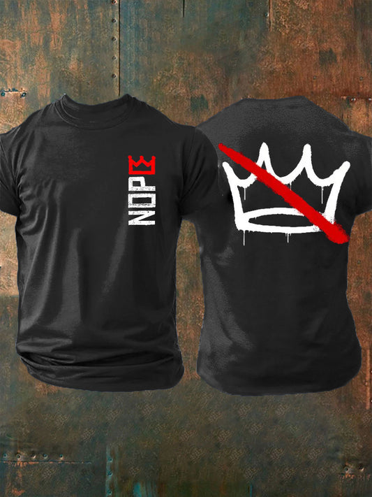 Vintage No Kings in America Print Casual Cotton Short Sleeve T-Shirt