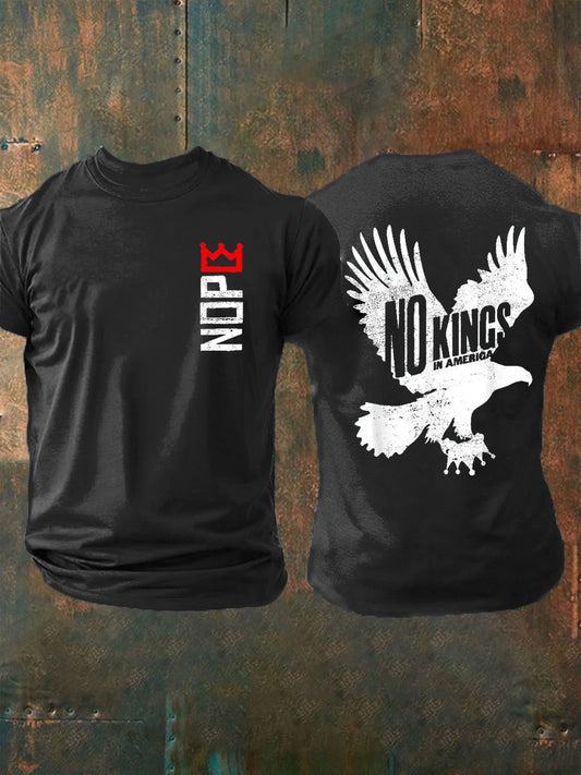 Vintage No Kings in America Print Casual Cotton Short Sleeve T-Shirt
