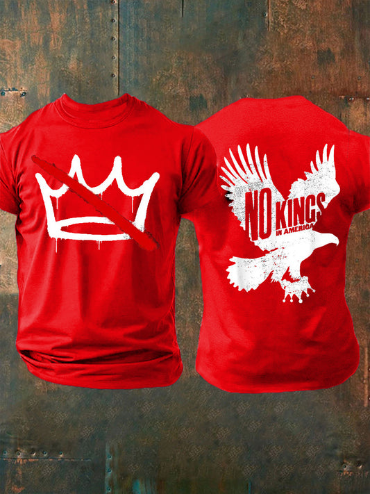 Vintage No Kings in America Print Casual Cotton Short Sleeve T-Shirt