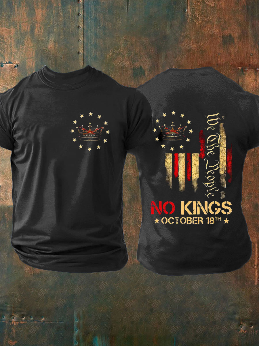 Vintage No Kings in America Print Casual Cotton Short Sleeve T-Shirt