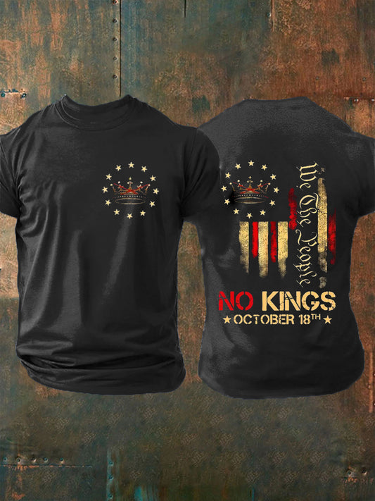 Vintage No Kings in America Print Casual Cotton Short Sleeve T-Shirt