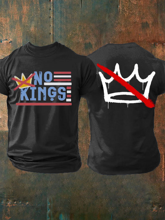 Vintage No Kings in America Print Casual Cotton Short Sleeve T-Shirt