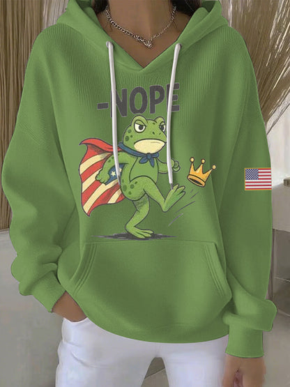 Women's No Kings Resist Frog Print Casual Hoodie
