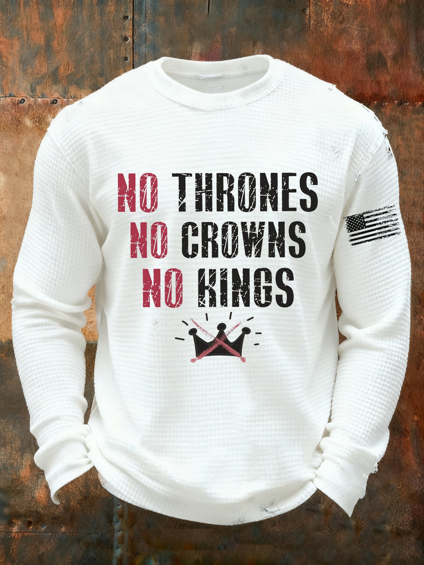 Men's No Thrones No Crowns No Kings Printed Waffle Long Sleeve T-Shirt