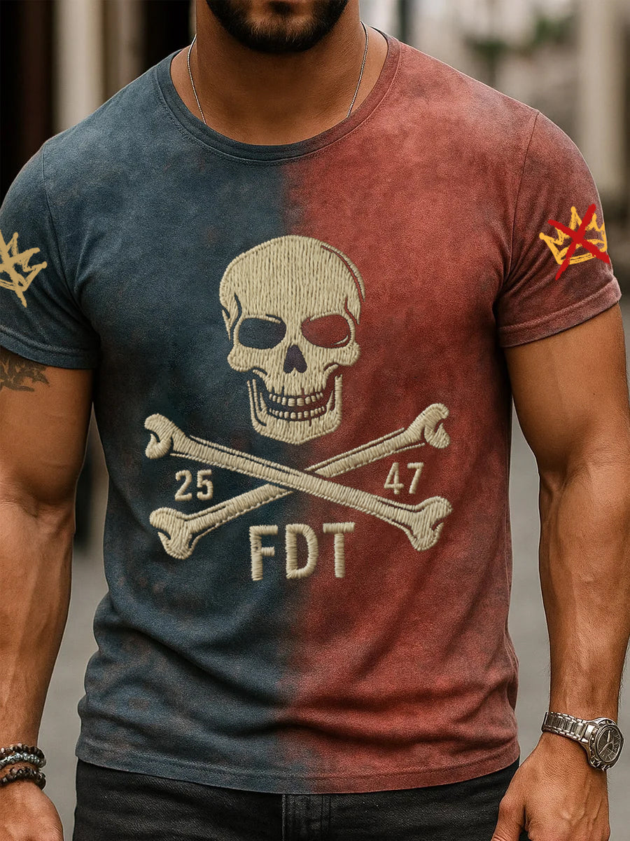 Men's 2547 FDT No Kings Protest Skull Print Tee