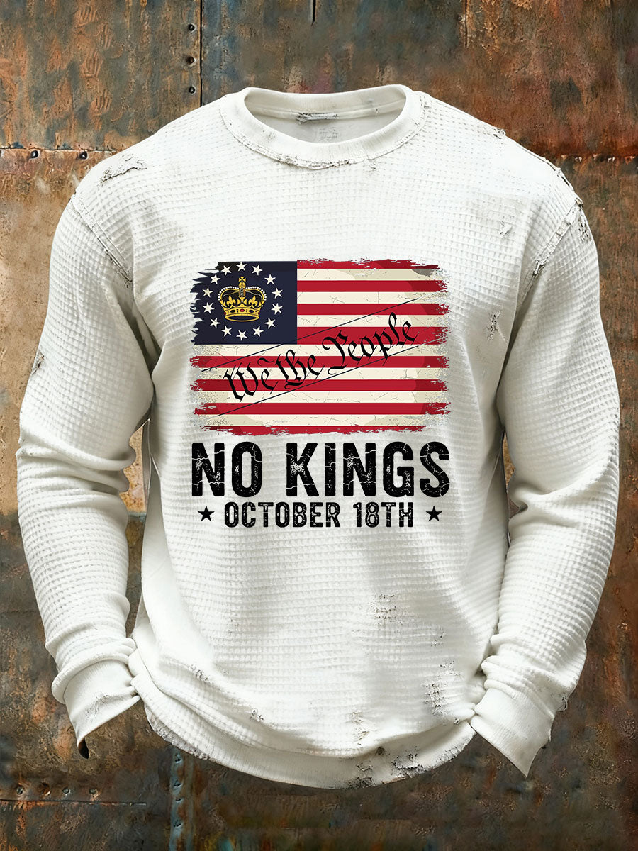 Men's No Kings Waffle Print Casual T-Shirt