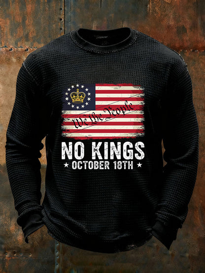 Men's No Kings Waffle Print Casual T-Shirt