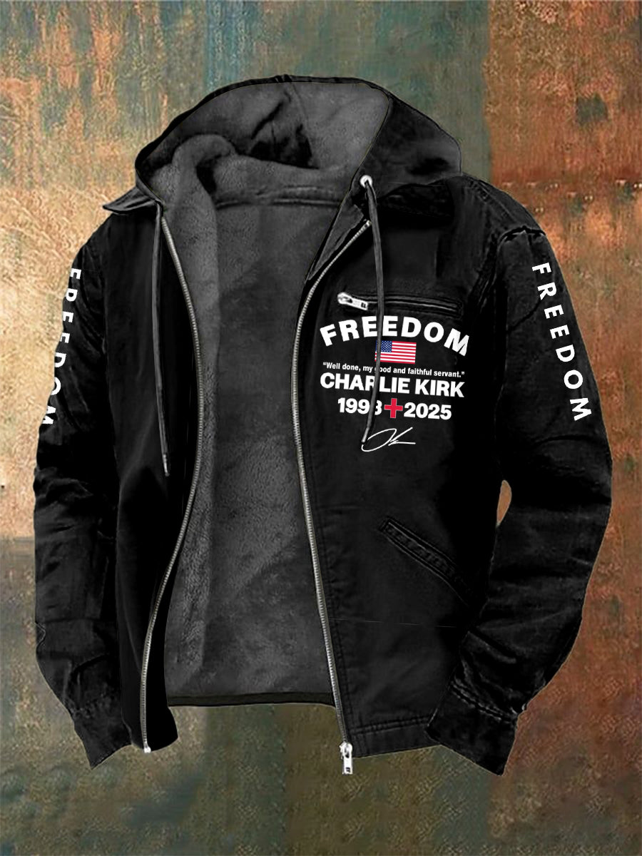 Men's Charlie Kirk Freedom Printed Long Sleeved Hooded Jacket