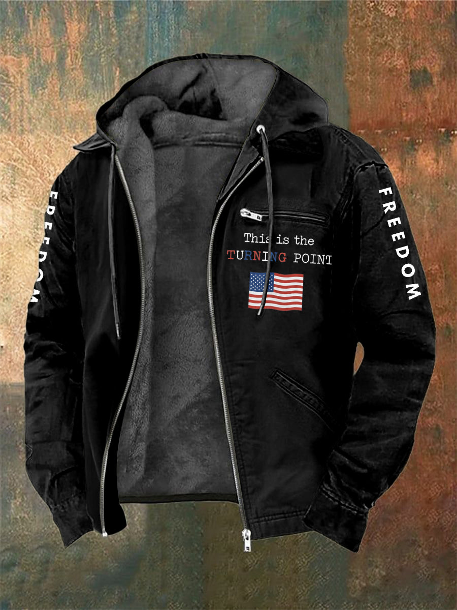 Men's Charlie Kirk Freedom Printed Long Sleeved Hooded Jacket