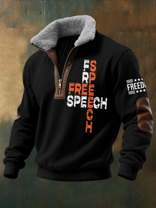 Men's Charlie Kirk Freedom Printed Long Sleeved Stand Up Collar Zipper Lamb Wool Top