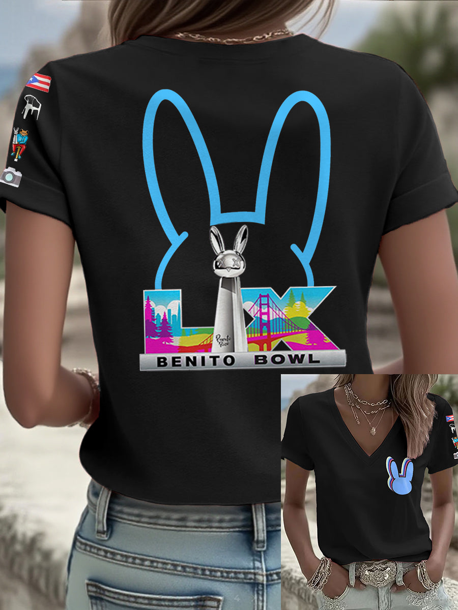 Women's Bunny Music Football Lover Printed T-shirt