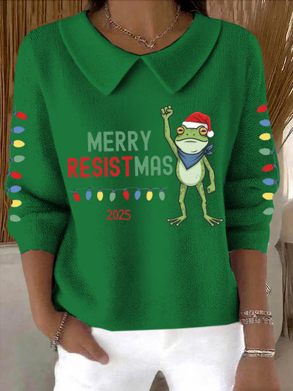 Women's Merry Resistmas Portland Frog Printed Sweater Top