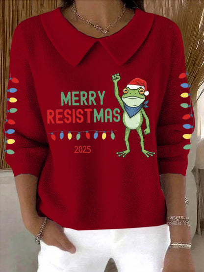 Women's Merry Resistmas Portland Frog Printed Sweater Top