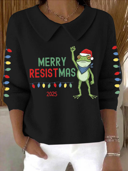 Women's Merry Resistmas Portland Frog Printed Sweater Top