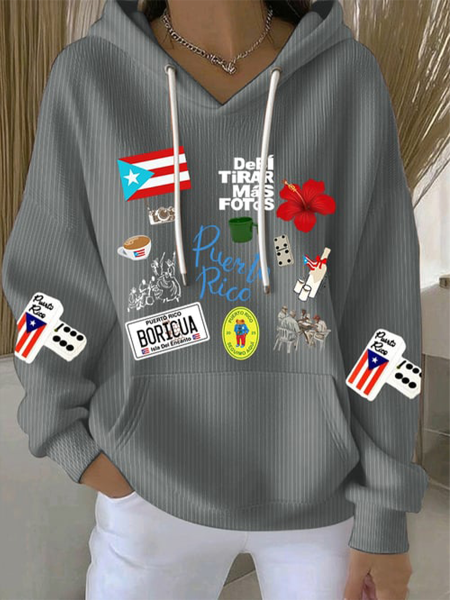 Women's Puerto Rico Print Casual Sweatshirt