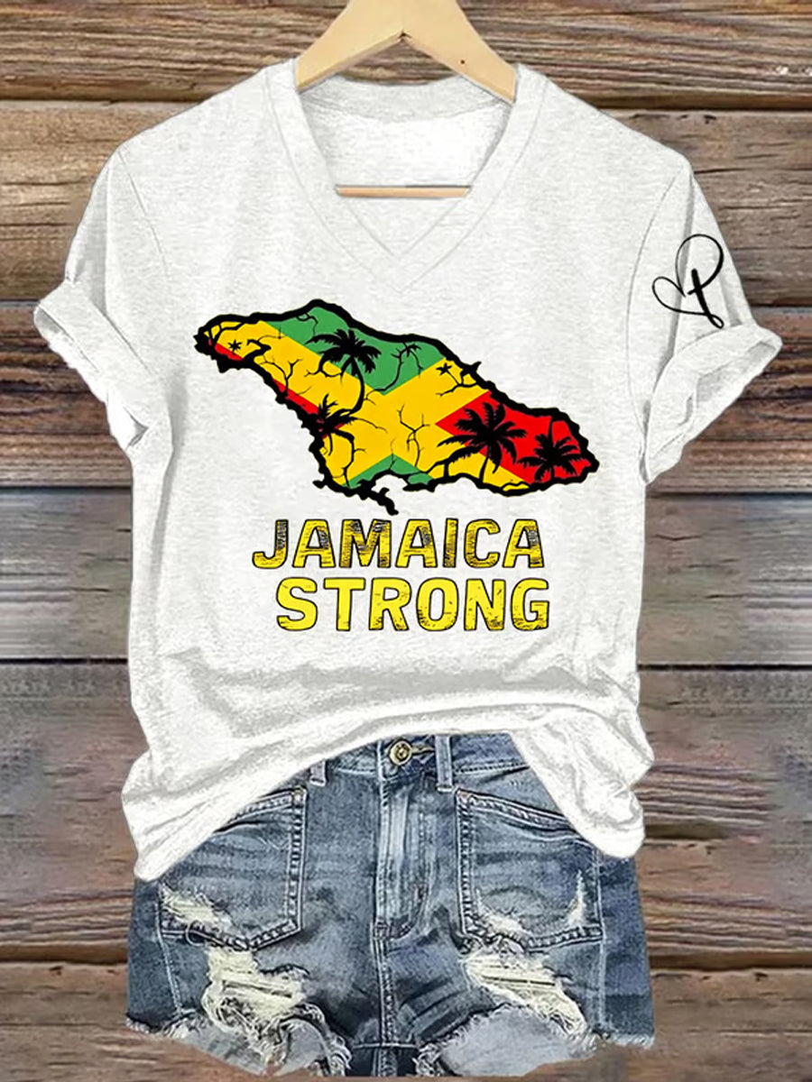 Women's Jamaica Strong Cross Reggae V-Neck Tee