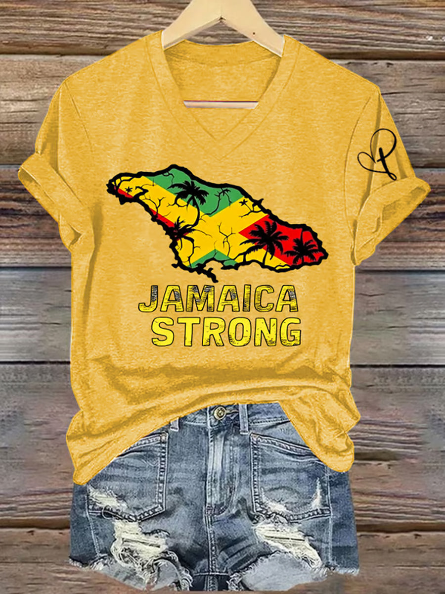 Women's Jamaica Strong Cross Reggae V-Neck Tee