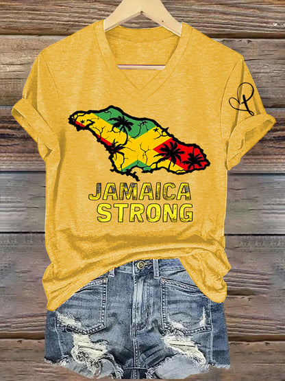 Women's Jamaica Strong Cross Reggae V-Neck Tee