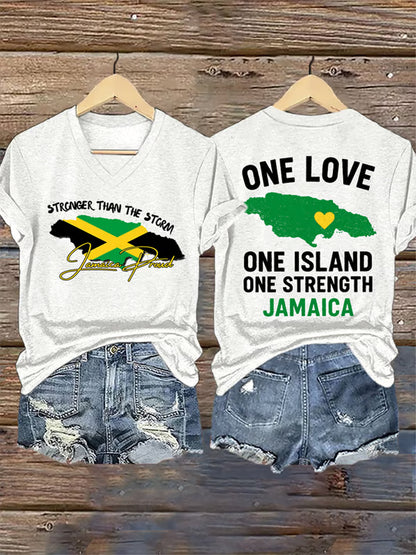 Women's Stronger Than The Storm Jamaica Proud One Love One Island  Short Sleeve T-shirt