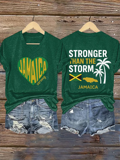 Women's Jamaica Strong Stronger Than The Storm Print T-Shirt
