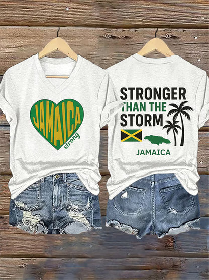Women's Jamaica Strong Stronger Than The Storm Print T-Shirt