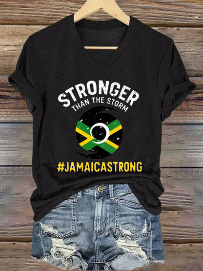 Women's Hurricane Melissa Jamaica Stronger Than The Storm Pray For Jamaica V-Neck Tee