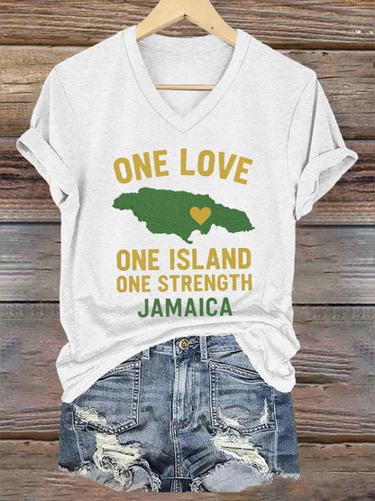 Women's Hurricane Melissa One Love One Island One Strength Jamaica V-Neck Tee