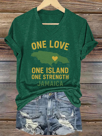 Women's Hurricane Melissa One Love One Island One Strength Jamaica V-Neck Tee