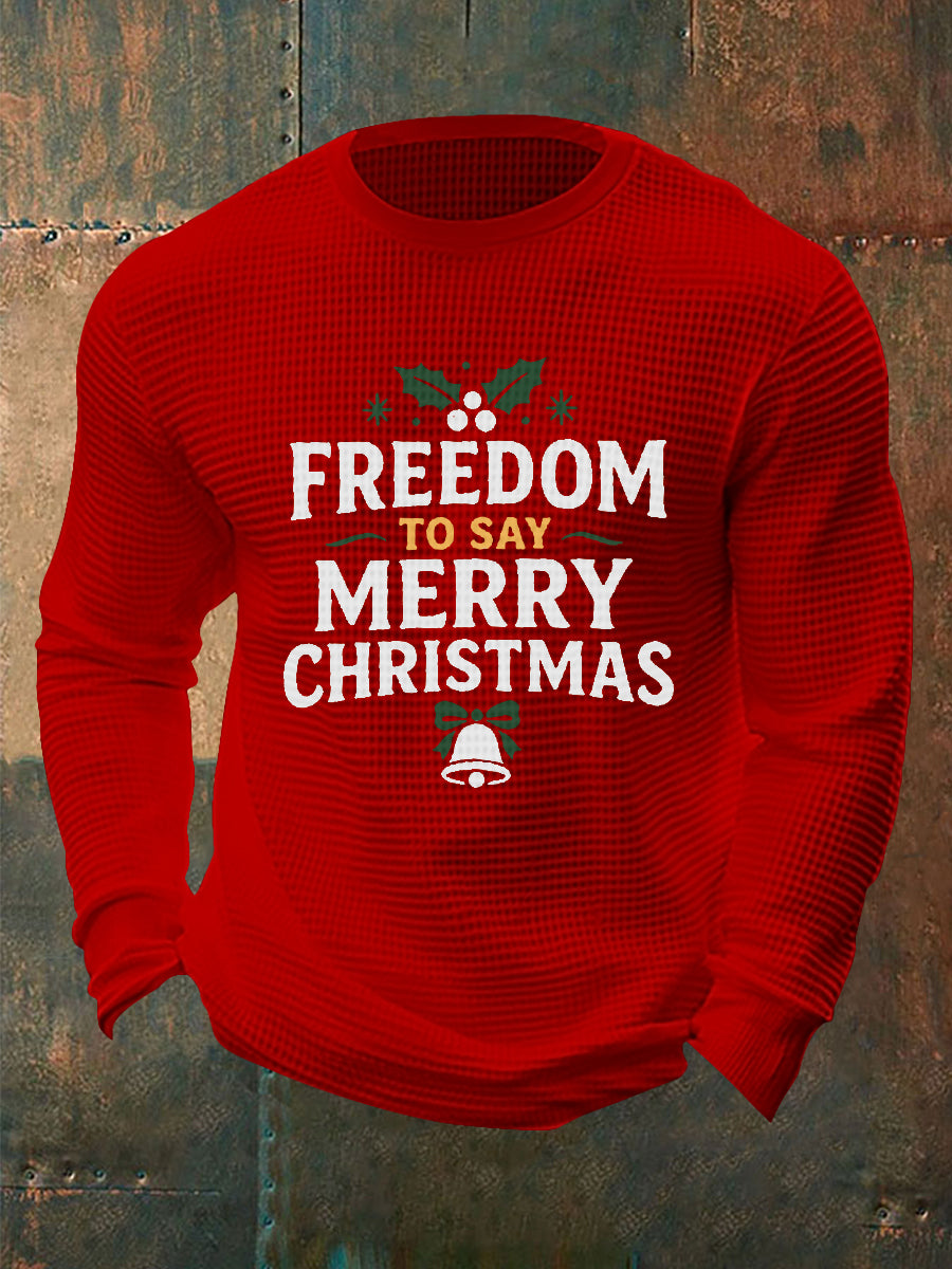 Men's Freedom to Say Merry Christmas Waffle Long Sleeve T-Shirt