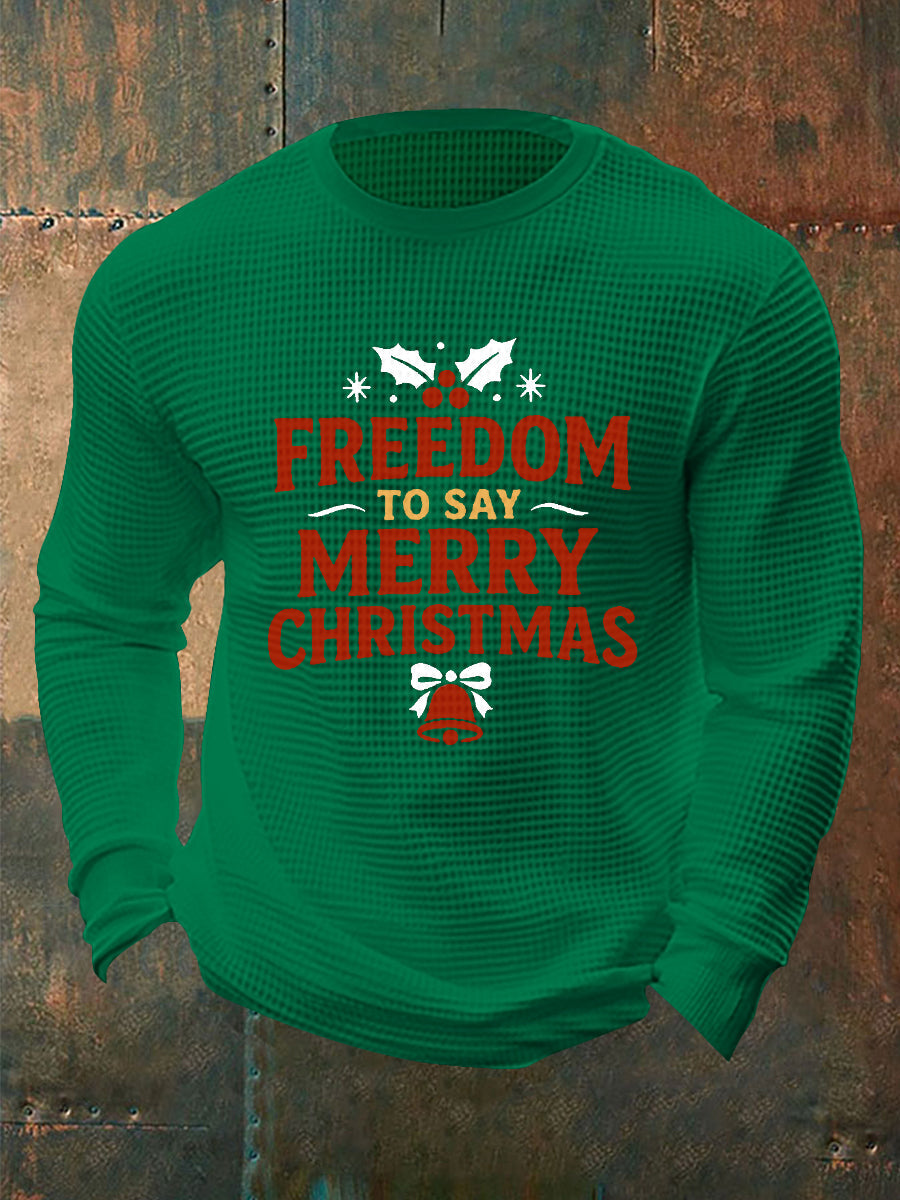 Men's Freedom to Say Merry Christmas Waffle Long Sleeve T-Shirt