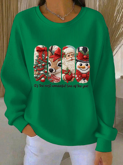 Women's Merry Christmas  Art Ribbed Round-Neck Sweatshirt