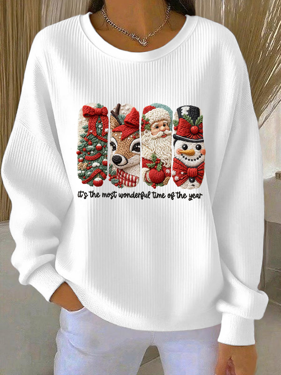 Women's Merry Christmas  Art Ribbed Round-Neck Sweatshirt