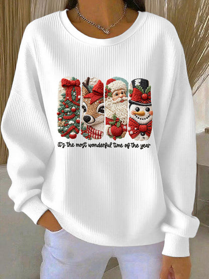 Women's Merry Christmas  Art Ribbed Round-Neck Sweatshirt