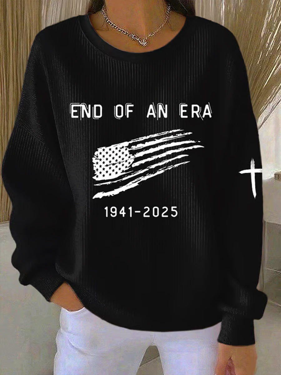 Women's End Of An Era Print  Ribbed Round-Neck Sweatshirt