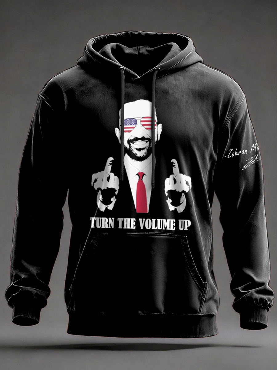 Men's Turn the Volume Up Zohran Mamdani NYC Printed Hoodie