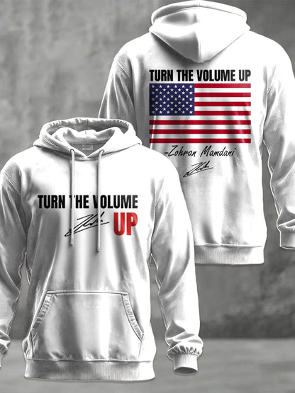 Men's Turn the Volume Up Zohran Mamdani NYC Printed Hoodie