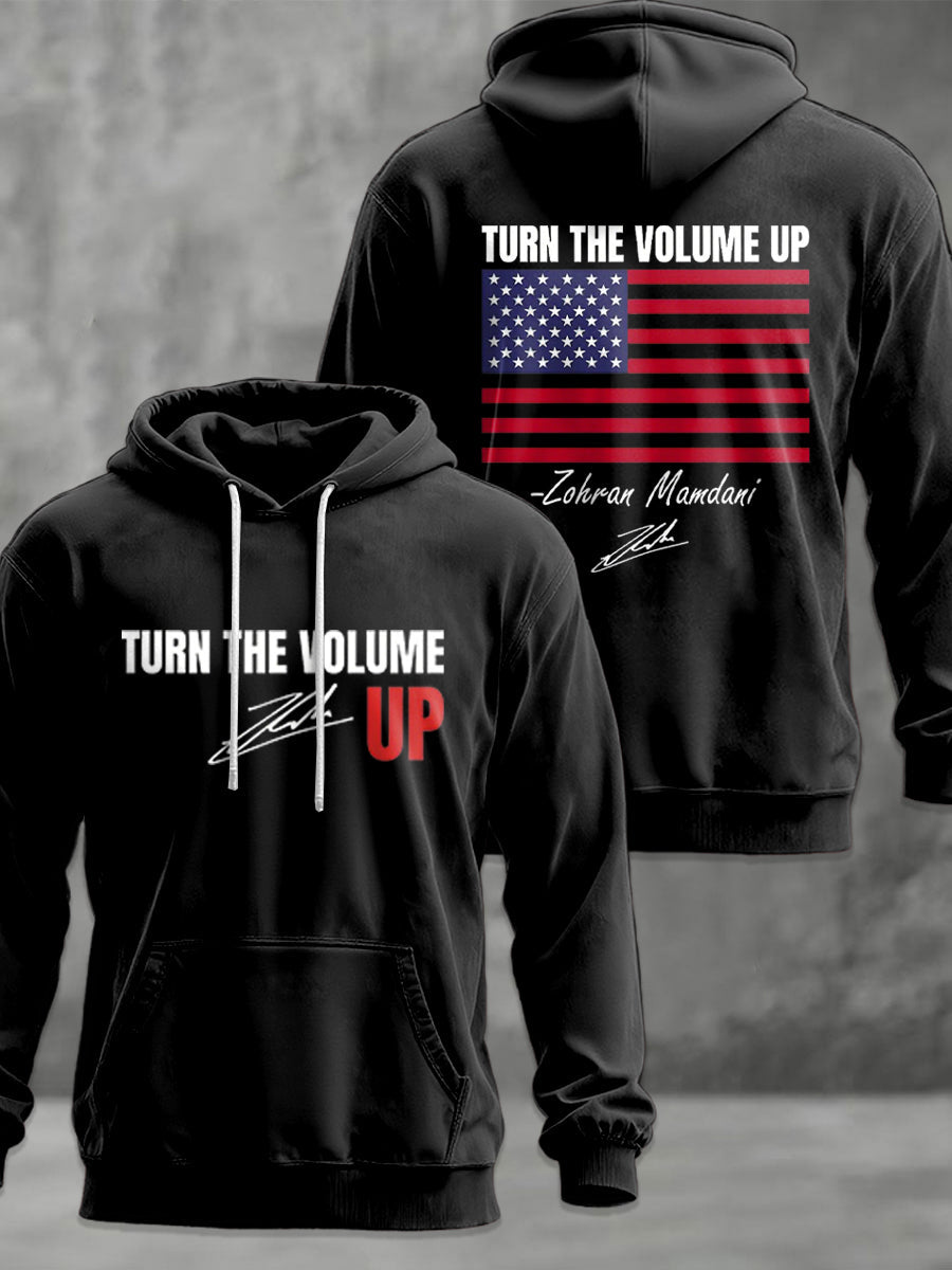 Men's Turn the Volume Up Zohran Mamdani NYC Printed Hoodie