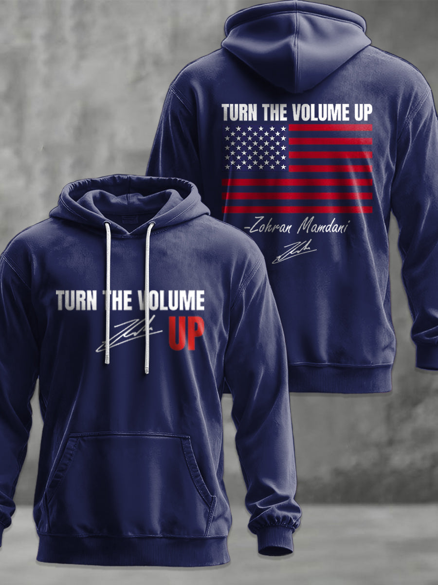 Men's Turn the Volume Up Zohran Mamdani NYC Printed Hoodie