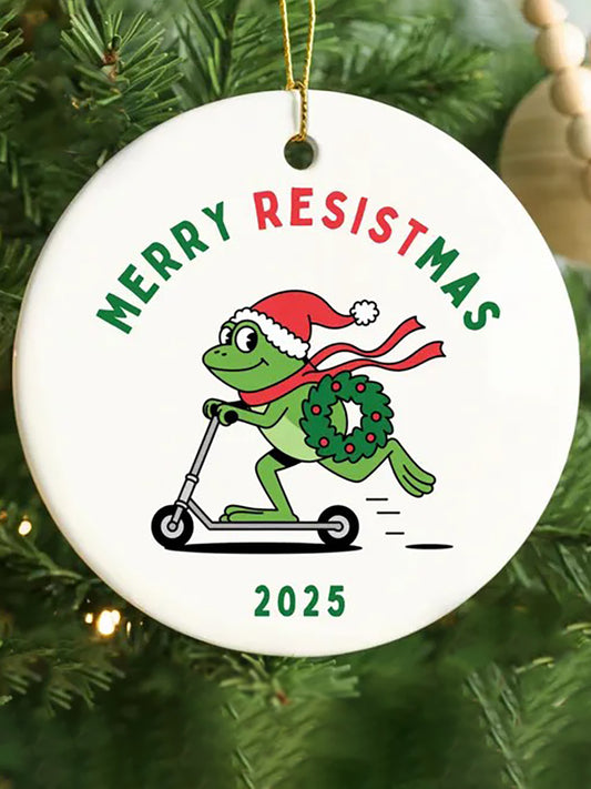 Merry Resistmas Portland Frog Printed Acrylic Decorative Ornament