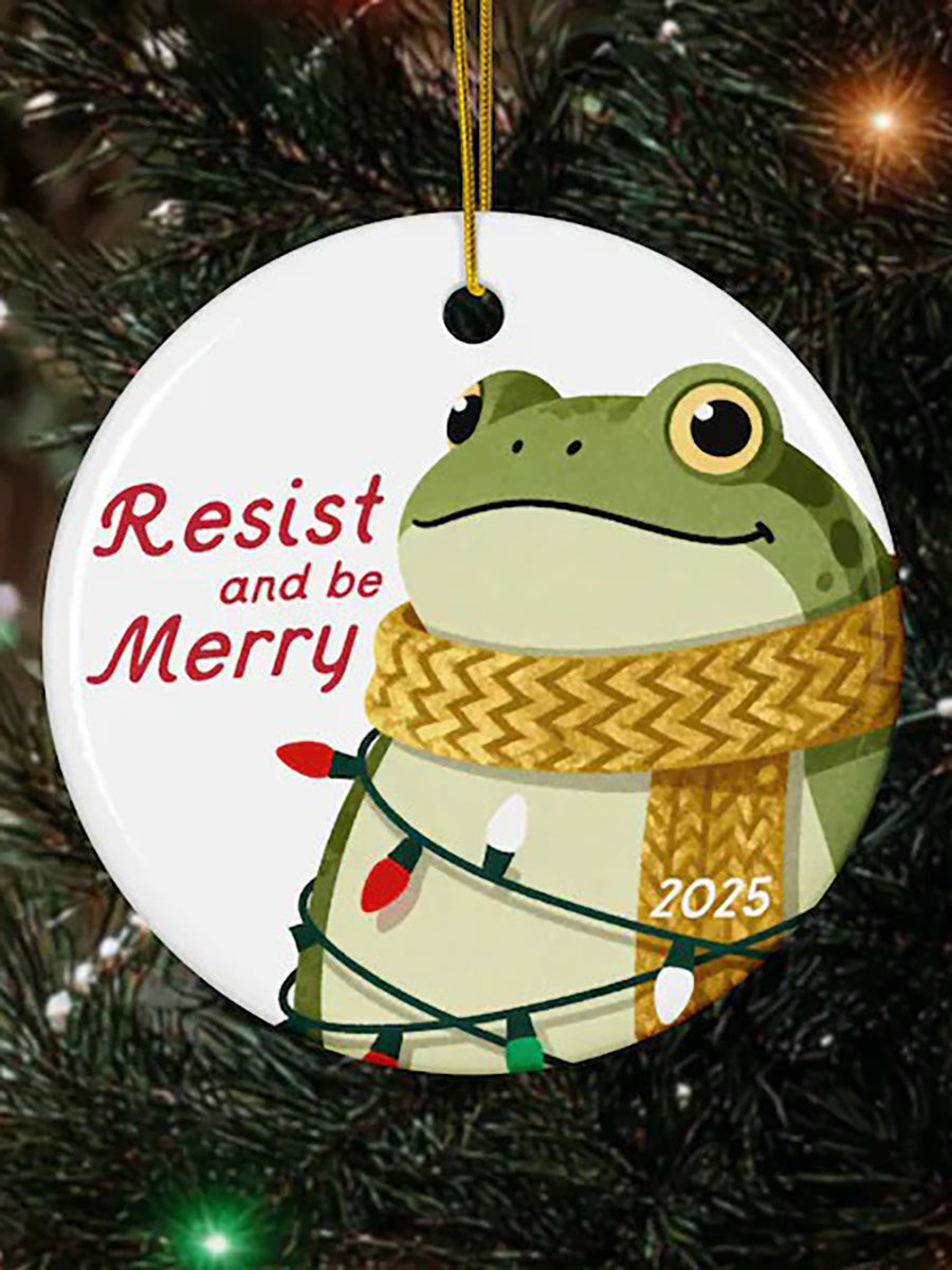 Merry Resistmas Portland Frog Printed Acrylic Decorative Ornament